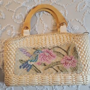 Cream and Gold Satchel with Floral Embroidery